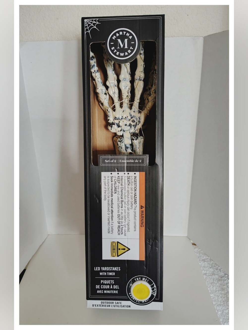 Indoor/Outdoor ☠️ Skeleton Hand ☠️ LED Yard Stakes w/Timer - Set of 2 - 14" Tall